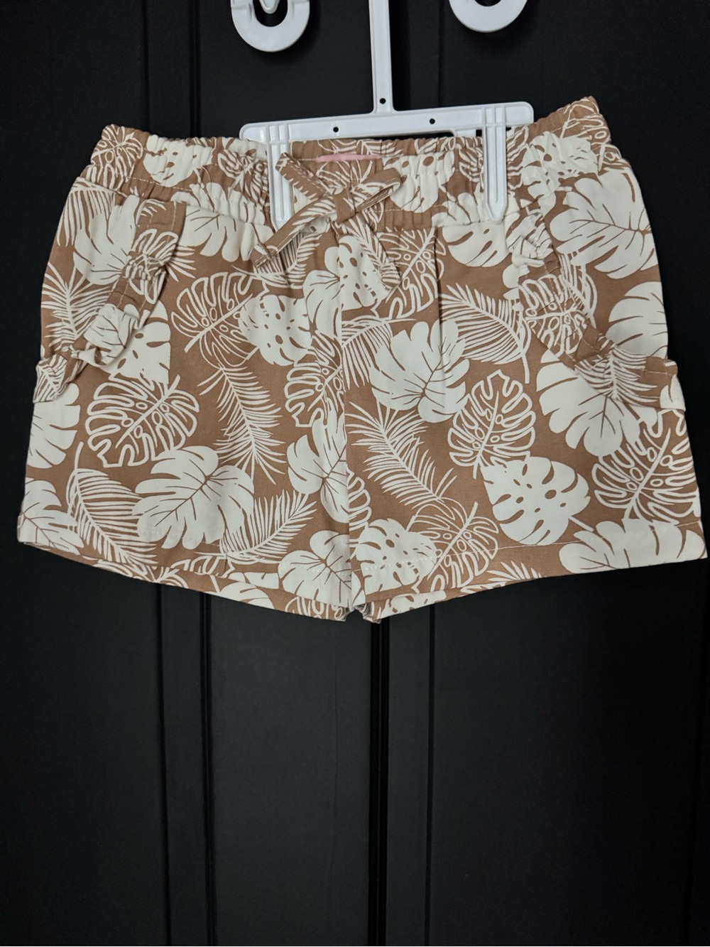 Girls Tropical Leaf Print Drawstring Shorts - Beige/White